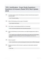 TEFL Certification - Exam Study Questions - Questions & Answers (Rated 96%) Best Update 2024