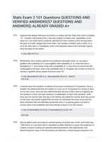 Stats Exam 2 101 Questions QUESTIONS AND VERIFIED  ANSWERS(57 QUESTIONS AND ANSWERS) ALREADY GRADED A+