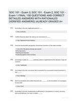 SOC 101 - Exam 3, SOC 101 - Exam 2, SOC 101 - Exam 1 FINAL 150 QUESTIONS AND CORRECT DETAILED ANSWERS WITH RATIONALES (VERIFIED ANSWERS) |ALREADY GRADED A+
