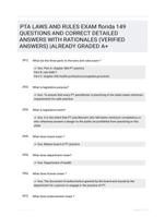 PTA LAWS AND RULES EXAM florida 149 QUESTIONS AND CORRECT DETAILED ANSWERS WITH RATIONALES (VERIFIED ANSWERS) |ALREADY GRADED A+