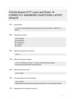 Florida Board of PT Laws and Rules 76 CORRECTLY ANSWERED QUESTIONS LATEST UPDATE