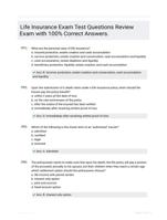 Life Insurance Exam Test Questions Review Exam with 100% Correct Answers.