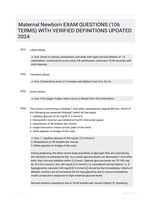 Maternal Newborn EXAM QUESTIONS (106 TERMS) WITH VERIFIED DEFINITIONS UPDATED 2024