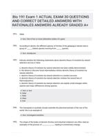 Bio 191 Exam 1 ACTUAL EXAM 30 QUESTIONS AND CORRECT DETAILED ANSWERS WITH RATIONALES ANSWERS ALREADY GRADED A+