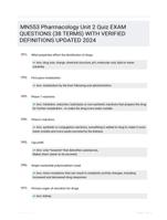 MN553 Pharmacology Unit 2 Quiz EXAM QUESTIONS (38 TERMS) WITH VERIFIED DEFINITIONS UPDATED 2024