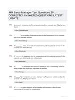 MN Salon Manager Test Questions 59 CORRECTLY ANSWERED QUESTIONS LATEST UPDATE