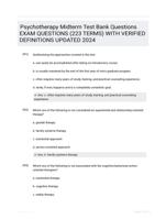 Psychotherapy Midterm Test Bank Questions EXAM QUESTIONS (223 TERMS) WITH VERIFIED DEFINITIONS UPDATED 2024