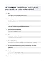 MLBPA EXAM QUESTIONS (21 TERMS) WITH VERIFIED DEFINITIONS UPDATED 2024