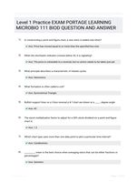 Level 1 Practice EXAM PORTAGE LEARNING  MICROBIO 111 BIOD QUESTION AND  ANSWER