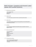 NUR 210 Exam 1 Questions and Answers Latest Update 2024 (verified Solutions)