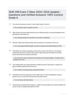 NUR 208 Exam 3 (New 2024/ 2024 Update) | Questions  and Verified Answers| 100% Correct| Grade A