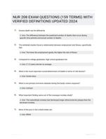 NUR 208 EXAM QUESTIONS (159 TERMS) WITH VERIFIED DEFINITIONS UPDATED 2024