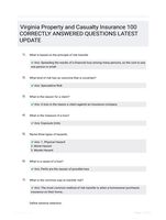 Virginia Property and Casualty Insurance 100 CORRECTLY ANSWERED QUESTIONS LATEST UPDATE