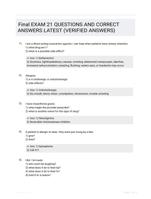Final EXAM 21 QUESTIONS AND CORRECT ANSWERS LATEST (VERIFIED ANSWERS)