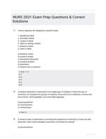NURS 2031 Exam Prep Questions & Correct Solutions