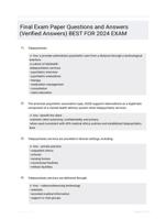 Final Exam  Paper Questions and  Answers (Verified  Answers) BEST FOR 2024  EXAM