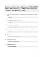 Science Midterm Kahoot Questions *COMPLETE EXAM QUESTIONS (46 TERMS) WITH VERIFIED DEFINITIONS UPDATED 2024