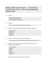 Biology 2401 Lecture Exam 1 - Questions & Answers (Scored A+) 100% Guaranteed Best Update 2024