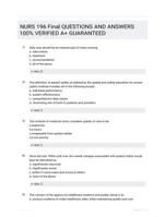 NURS 196 Final QUESTIONS AND ANSWERS 100% VERIFIED A+ GUARANTEED