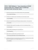 PSYC 1000 Midterm 1 Quiz Questions EXAM QUESTIONS (82 TERMS) WITH VERIFIED DEFINITIONS UPDATED 2024
