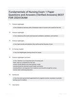 Fundamentals of Nursing Exam 1 Paper Questions and  Answers (Verified  Answers) BEST FOR 2024  EXAM