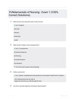 FUNdamentals of Nursing - Exam 1 (100% Correct Solutions).