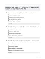 Nursing Test Bank 315 CORRECTLY ANSWERED QUESTIONS LATEST UPDATE