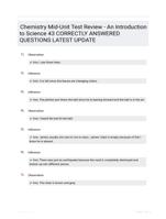 Chemistry Mid-Unit Test Review - An Introduction to Science 43 CORRECTLY ANSWERED QUESTIONS LATEST UPDATE