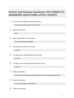Permit Test Practice Questions 109 CORRECTLY ANSWERED QUESTIONS LATEST UPDATE