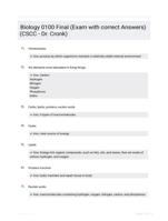 Biology 0100 Final (Exam with correct Answers) (CSCC - Dr. Cronk)