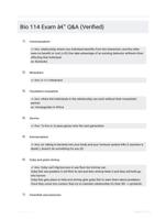 Bio 114 Exam - Q&A (Verified)