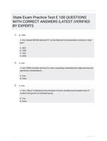 State Exam Practice Test E 100 QUESTIONS WITH  CORRECT ANSWERS |LATEST  |VERIFIED BY  EXPERTS