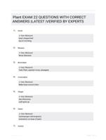 Plant EXAM 22 QUESTIONS WITH  CORRECT ANSWERS |LATEST  |VERIFIED BY  EXPERTS