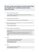 NR 222 Health and Wellness EXAM QUESTIONS (35 TERMS) WITH VERIFIED DEFINITIONS UPDATED 2024