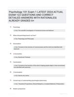 Psychology 101 Exam 1 LATEST 2024 ACTUAL EXAM 122 QUESTIONS AND CORRECT DETAILED ANSWERS WITH RATIONALES|ALREADY GRADED A+