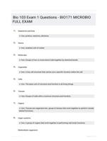 Bio 103 Exam 1 Questions  - BIO171 MICROBIO FULL EXAM