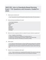 NUR 302: Intro to Standards-Based Nursing Exam 1 SG Questions and Answers, Graded A+ 2024