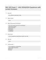 BIO 182 Exam 1 - ASU 2024|2024 Questions with correct Answers