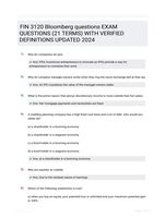 FIN 3120 Bloomberg questions EXAM QUESTIONS (21 TERMS) WITH VERIFIED DEFINITIONS UPDATED 2024