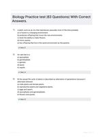 Biology Practice test |83 Questions| With Correct Answers.