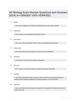 AP Biology Exam Review Questions and Answers 2024( A+ GRADED 100% VERIFIED).