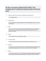 AP Bio Concepts EXAM QUESTIONS (138 TERMS) WITH VERIFIED DEFINITIONS UPDATED 2024