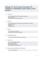 Biology 191 Final Towson University 270 CORRECTLY ANSWERED QUESTIONS LATEST UPDATE