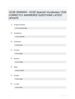 GCSE SPANISH - GCSE Spanish Vocabulary 1036 CORRECTLY ANSWERED QUESTIONS LATEST UPDATE