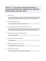 BIOD 121 - Essentials in Nutrition Module 1 EXAM QUESTIONS (88 TERMS) WITH VERIFIED DEFINITIONS UPDATED 2024