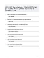 HUN1201 - Carbohydrates EXAM QUESTIONS (24 TERMS) WITH VERIFIED DEFINITIONS UPDATED 2024