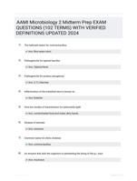 AAMI Microbiology 2 Midterm Prep EXAM QUESTIONS (102 TERMS) WITH VERIFIED DEFINITIONS UPDATED 2024