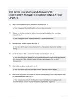The Giver Questions and Answers 98 CORRECTLY ANSWERED QUESTIONS LATEST UPDATE