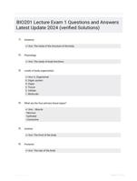 BIO201 Lecture Exam 1 Questions and Answers Latest Update 2024 (verified Solutions)
