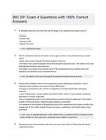 BIO 201 Exam 4 Questions with 100% Correct Answers